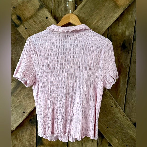 PINK BUTTON DOWN SHORT SLEEVE PETER PAN COLLAR SHIRT - Picture 4 of 5